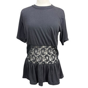 Vintage CSL Black Lace Peplum Tee Shirt Top Women’s Size Large